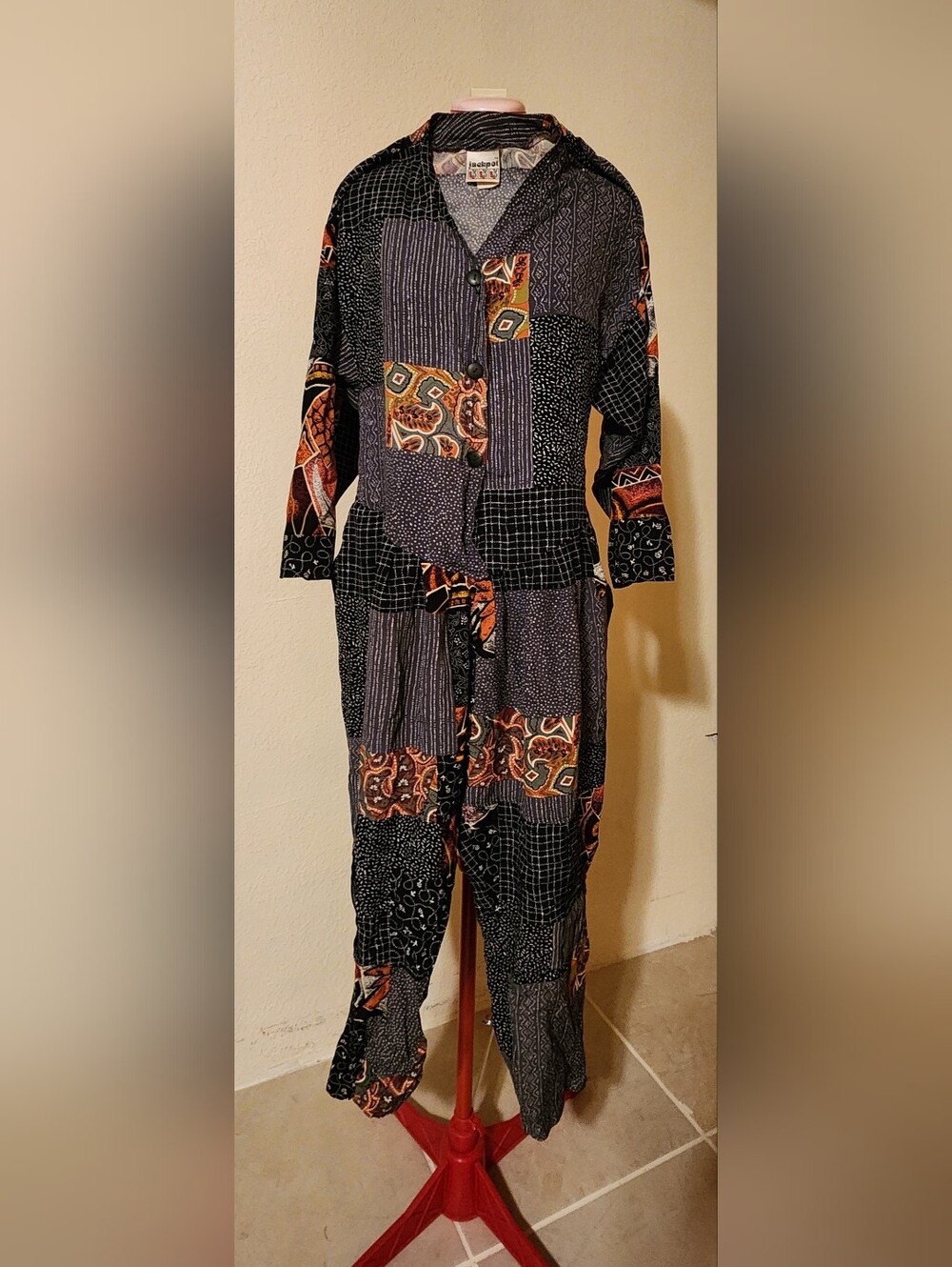 Vintage Jackpot Patchwork Multi Print Cherry Logo Romper-Excellent Condition - S